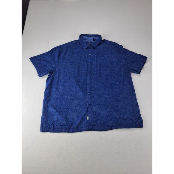 Nat Nast Shirt Mens‎ XL Blue Geometric Button Rockabilly Silk Blend Short Sleeve - Picture 1 of 14